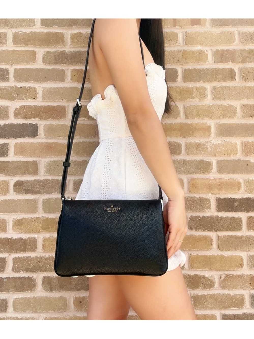 Kate Spade Leila Triple Gusset Gray Leather Crossbody Purse